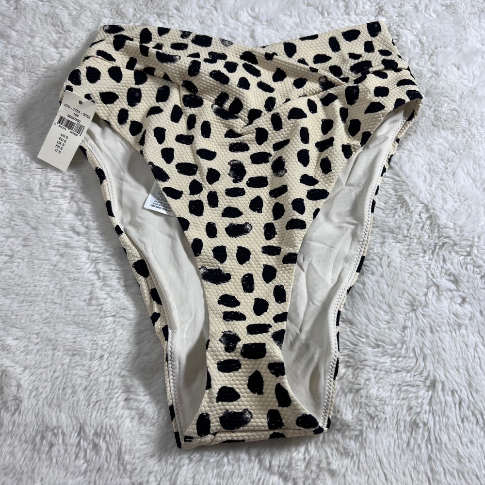 Aerie High Cut Cheeky Bikini Bottom Small Cream Black Animal Spot 075-1754-3752 - Picture 3 of 10